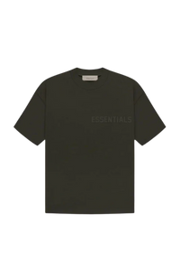 Fear Of God Essentials SS23 Rubber Embossed Tee in olive green with subtle embossed lettering