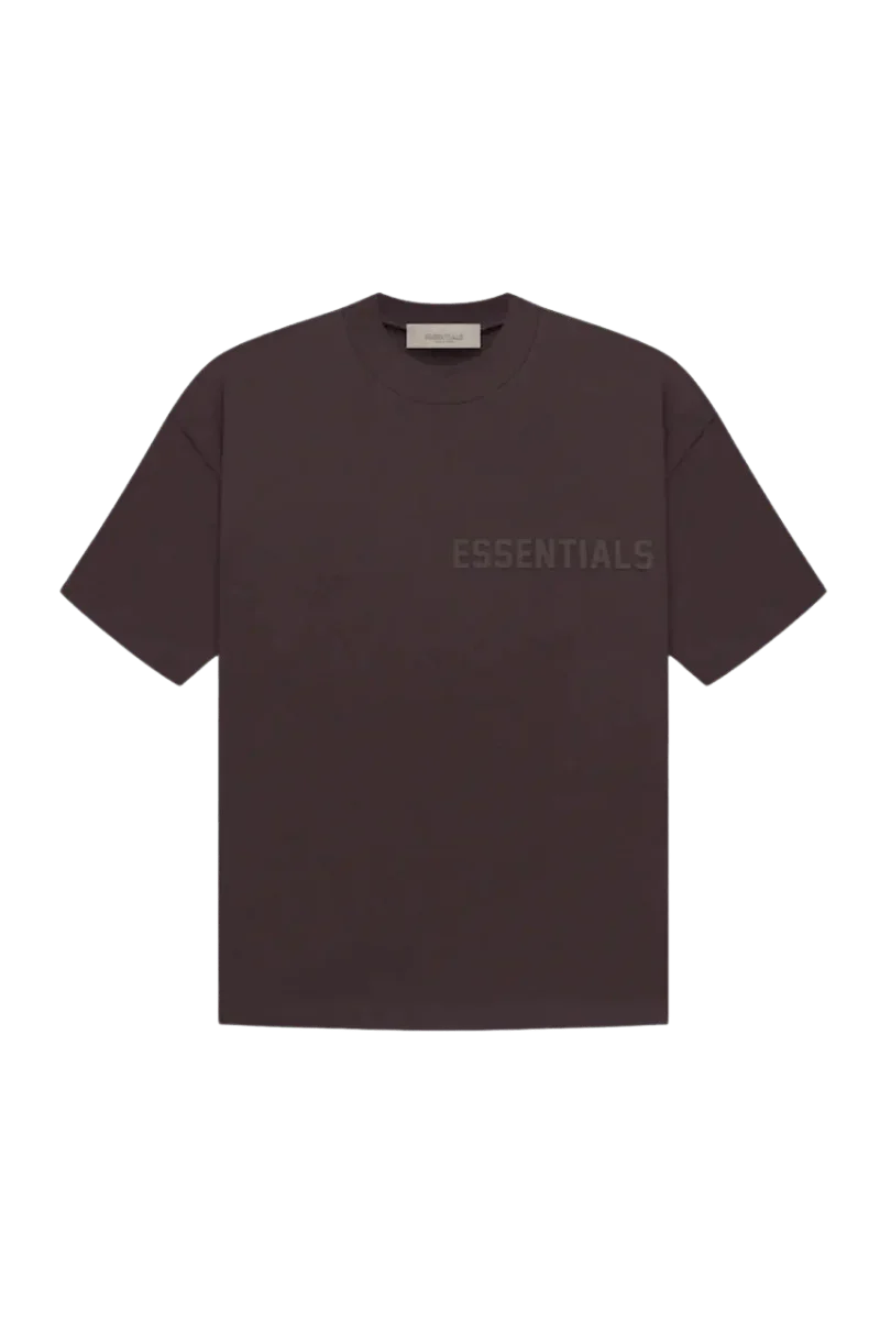 Fear Of God Essentials SS23 Rubber Embossed Tee in dark color with 'ESSENTIALS' logo
