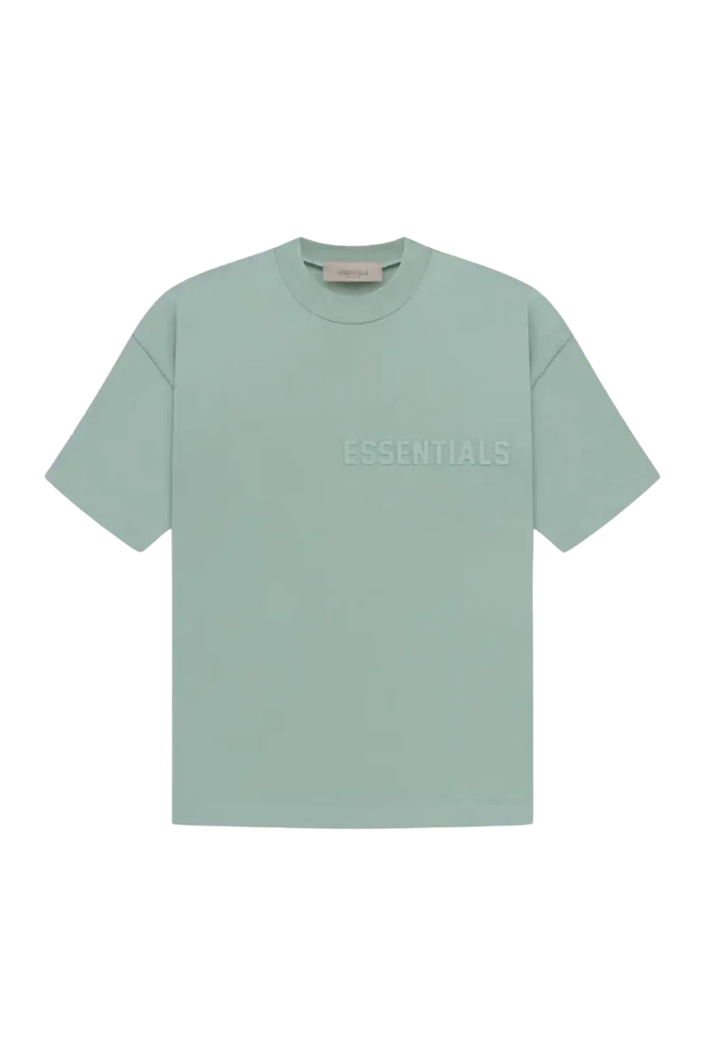 Fear Of God Essentials SS23 Rubber Embossed Tee in Light Green with Minimalist Design