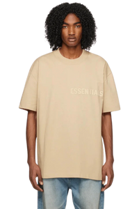 Fear Of God Essentials SS23 Rubber Embossed Tee in beige with a relaxed fit and logo detail