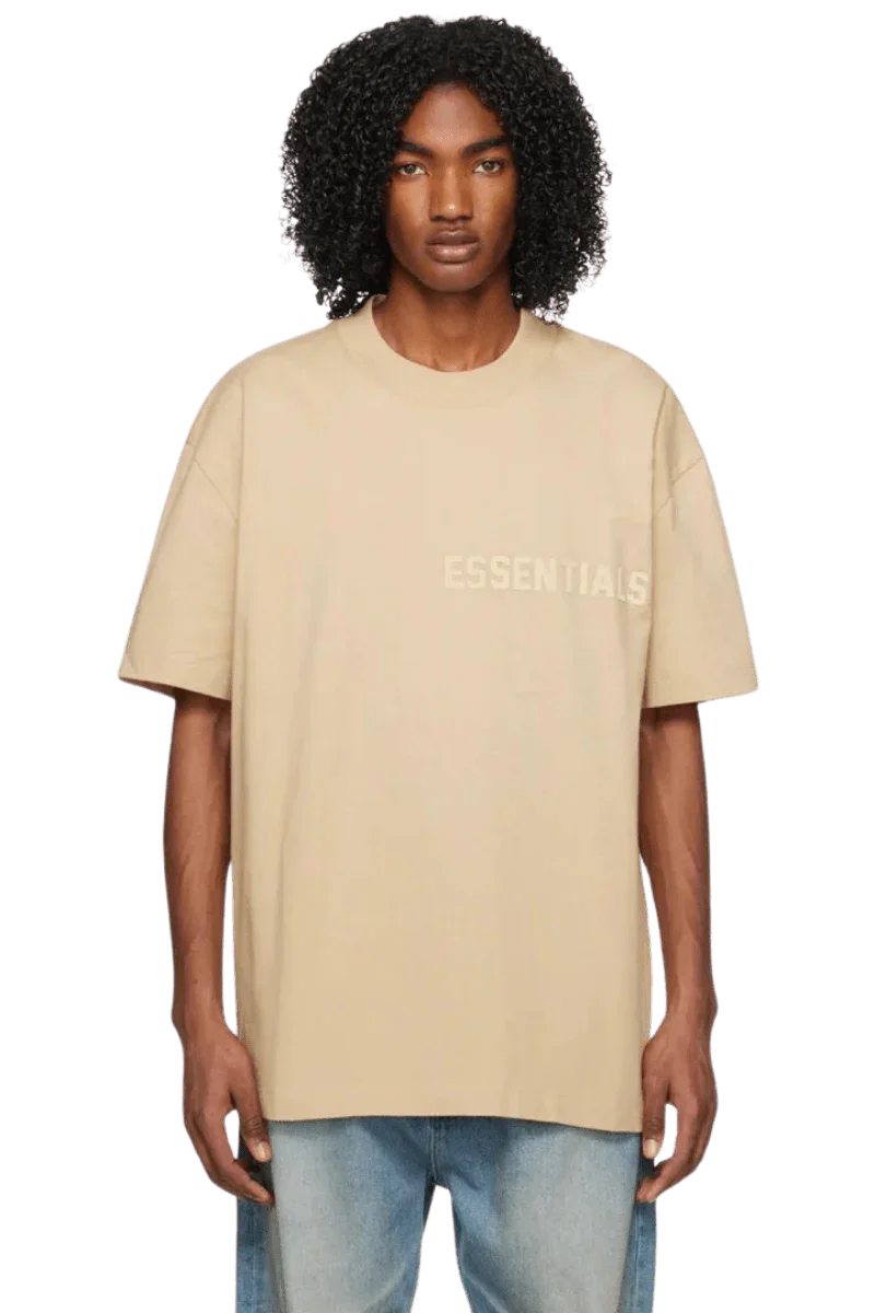 Fear Of God Essentials SS23 Rubber Embossed Tee in beige with a relaxed fit and logo detail