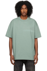 Fear Of God Essentials SS23 Rubber Embossed Tee in mint green with a relaxed fit and ESSENTIALS logo