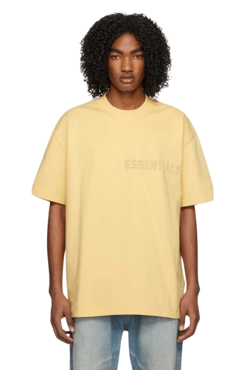 Fear Of God Essentials SS23 Rubber Embossed Tee in Soft Yellow for a Casual Look