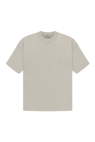 Fear Of God Essentials SS23 Rubber Embossed Tee in light beige with relaxed fit and subtle logo