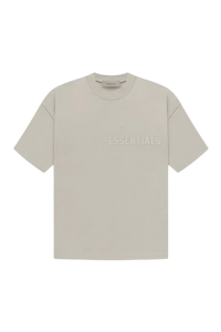Fear Of God Essentials SS23 Rubber Embossed Tee in light beige with relaxed fit and subtle logo