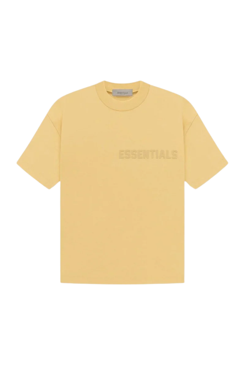 Fear Of God Essentials SS23 Rubber Embossed Tee in soft yellow with minimalist design